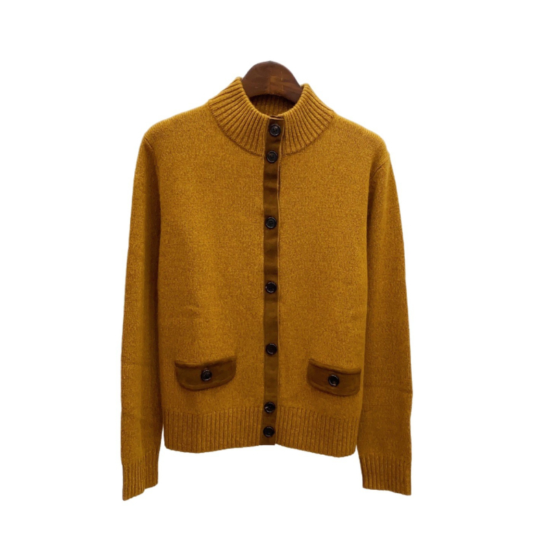 Kasmirový pletený cardigan s vysokým golierom, voľný strih, dlhé rukávy, normálna dĺžka