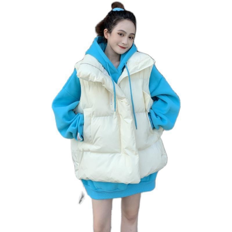 Kórejský štýl voľného strihu dámskej vesty bez rukávov z bavlna-poliester, polo golierom a zipsom, jesenné–zimné