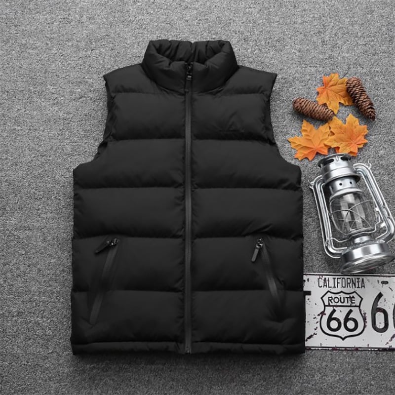 Muška vest s poliester punjenjem, korejski stil, uski kroj, vodootporna, džepovi na zip, podstava acetat, jesen-zima