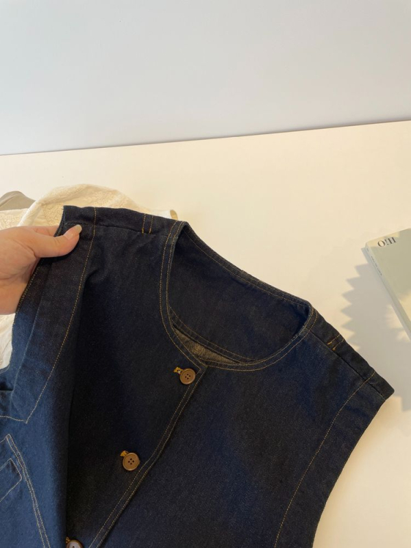 Ženski džins prsluk plus veličine, s okruglim izrezom, bez rukava, vintage japanskog stila za jesenje slojevito odijevanje