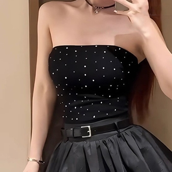 Bezrameni top s dijamantnim ukrasom, pamuk 80–90%, gusta tkanina 251–300 g/m², marka Li xinglai