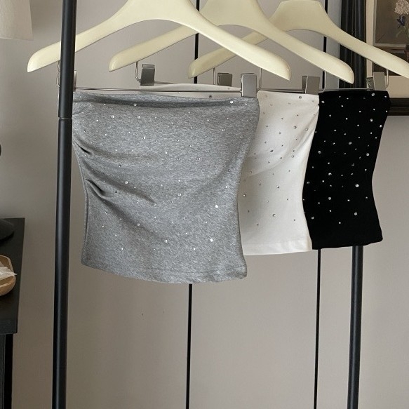 Bezrameni top s dijamantnim ukrasom, pamuk 80–90%, gusta tkanina 251–300 g/m², marka Li xinglai