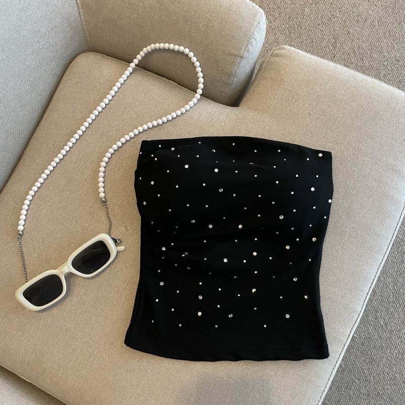 Bezrameni top s dijamantnim ukrasom, pamuk 80–90%, gusta tkanina 251–300 g/m², marka Li xinglai