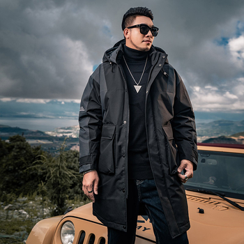 Muška duga zimska jakna s kapuljačom, 91–95% bijelog patke perja, duljina 80–100 cm