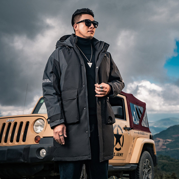 Muška duga zimska jakna s kapuljačom, 91–95% bijelog patke perja, duljina 80–100 cm