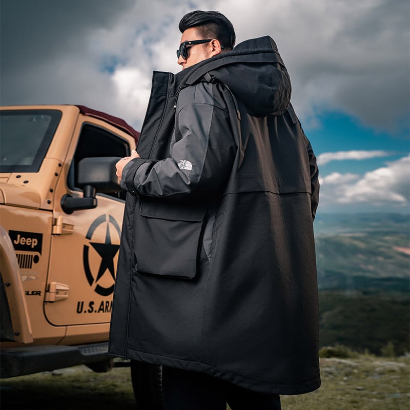 Muška duga zimska jakna s kapuljačom, 91–95% bijelog patke perja, duljina 80–100 cm