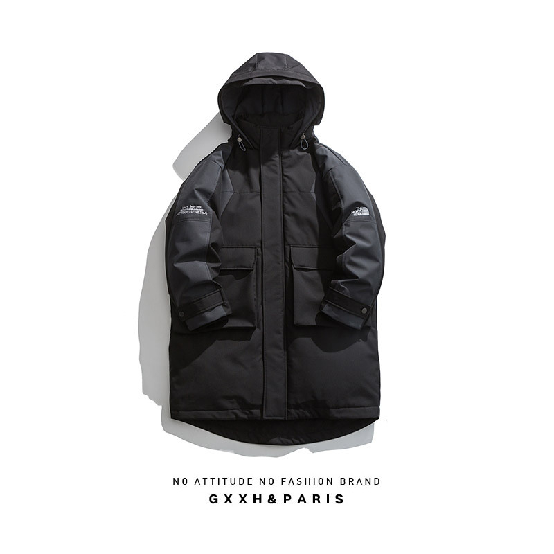 Muška duga zimska jakna s kapuljačom, 91–95% bijelog patke perja, duljina 80–100 cm