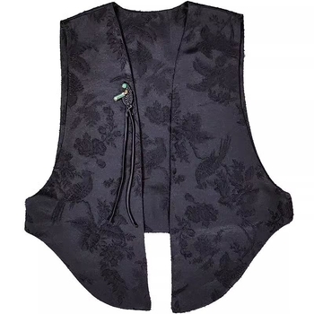Ženski prsluk u kineskom stilu, jacquard tkanina, tradicionalno zatvaranje čvorovima, stojeći ovratnik, poliester/elastan, duljina 50–65 cm, ljeto 2023