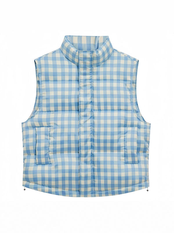 Ženski plavi karirani vest u plus veličini, ležerni stil, topao i voluminozan za zimu