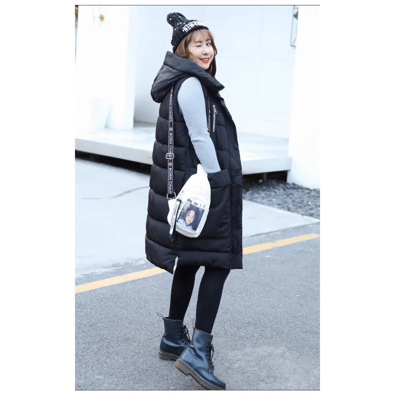 Kapuljačasta vesta od poliester-spandeksa s džepovima, japansko-korejski ležerni stil, zima 2023