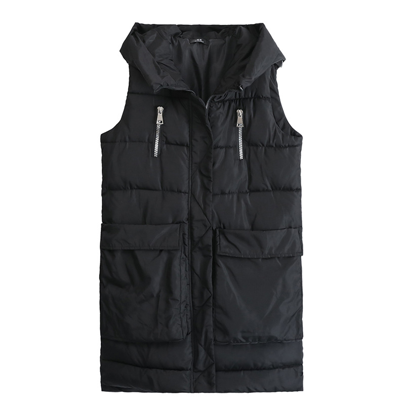 Kapuljačasta vesta od poliester-spandeksa s džepovima, japansko-korejski ležerni stil, zima 2023