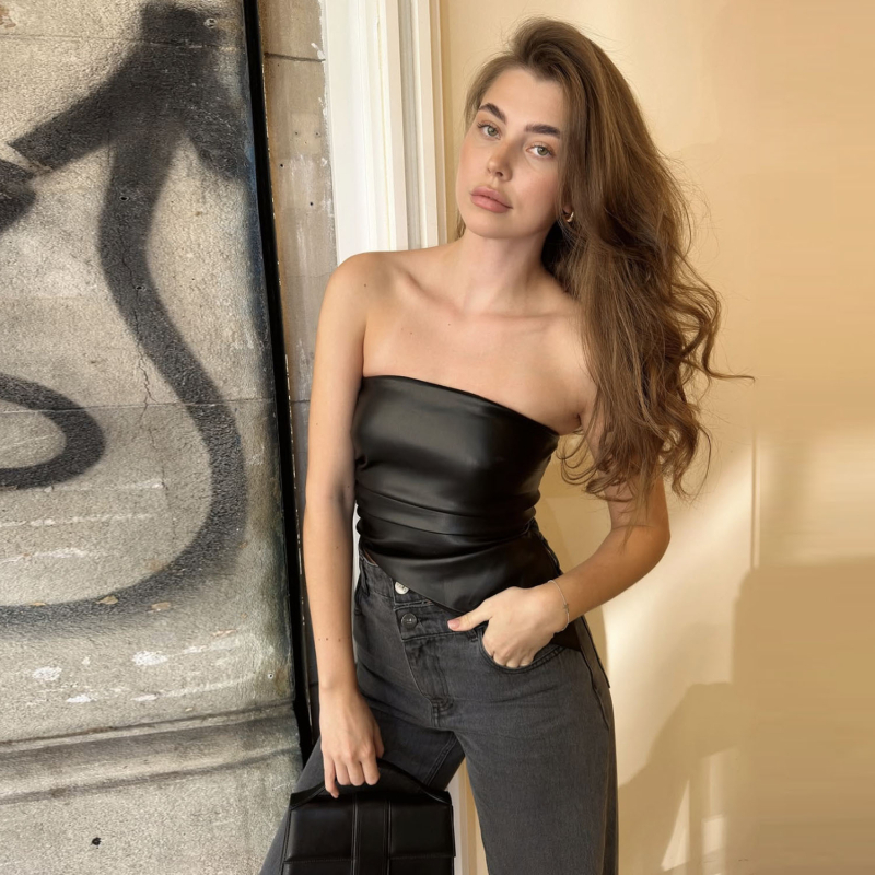 Tube top bez naramenica, uski kroj, PU i poliester mješavina, elegantan stil, ljeto 2025