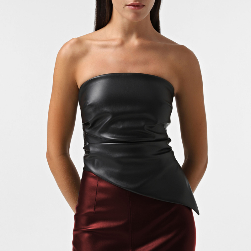 Tube top bez naramenica, uski kroj, PU i poliester mješavina, elegantan stil, ljeto 2025