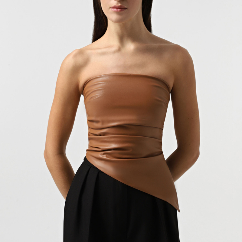 Tube top bez naramenica, uski kroj, PU i poliester mješavina, elegantan stil, ljeto 2025