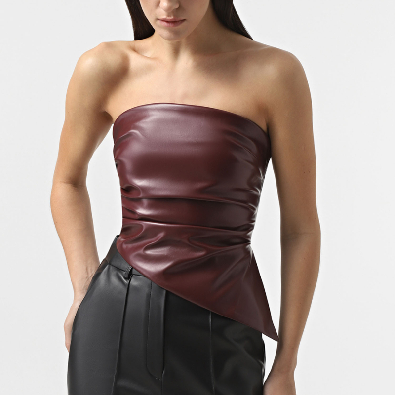 Tube top bez naramenica, uski kroj, PU i poliester mješavina, elegantan stil, ljeto 2025
