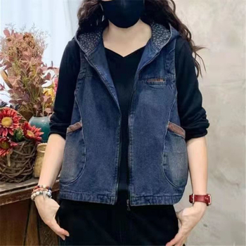 Denim prsluk urbanog stila, halter ovratnik, proljeće 2022, tkanina 95% pamuka