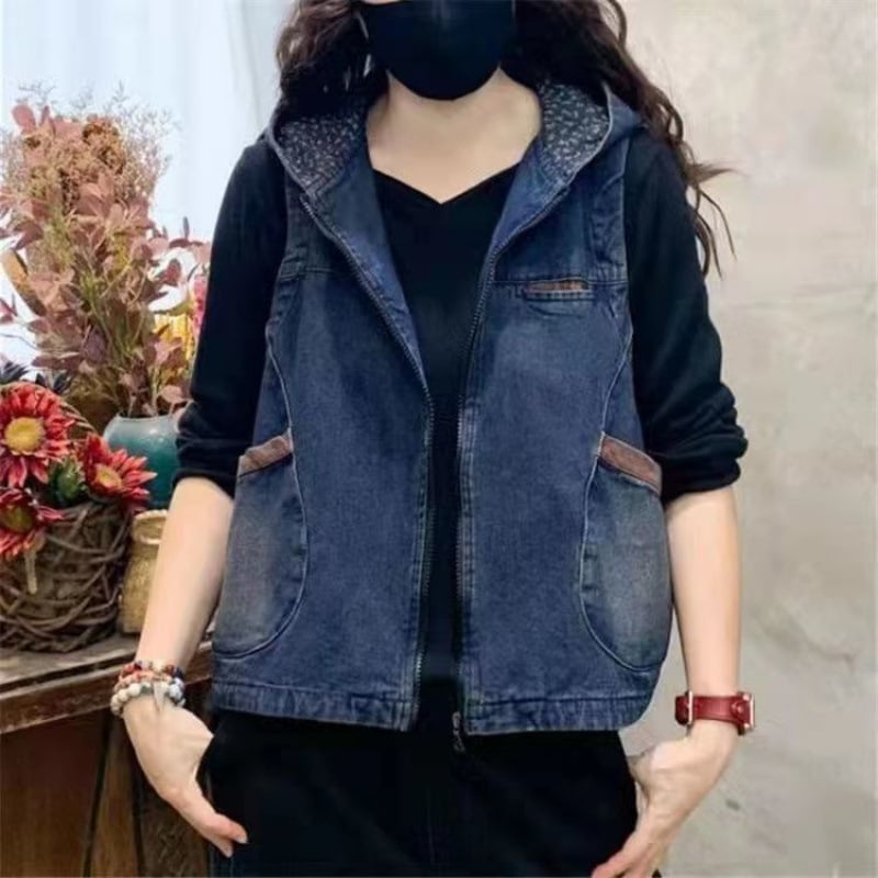 Denim prsluk urbanog stila, halter ovratnik, proljeće 2022, tkanina 95% pamuka