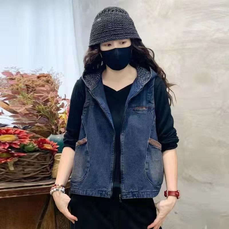 Denim prsluk urbanog stila, halter ovratnik, proljeće 2022, tkanina 95% pamuka