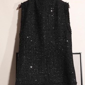 Ženski vest u Xiaoxiang stilu, dugi tweed sa šljokicama, polo ovratnik, proljeće 2025