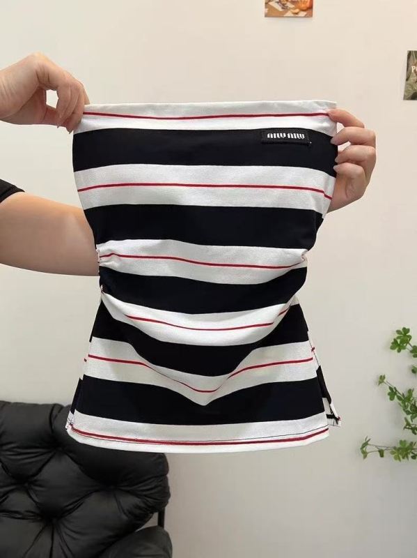 Bustier top bez naramenica, uski kroj, pamuk, prugasto/kockasti uzorak, elegantan gradski stil