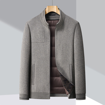 Muška zimska jakna od perja, kratka, poslovno casual stil, s odvajanom unutrašnjem podstavom, bijeli patka per 46–50%, -20°C do -5°C