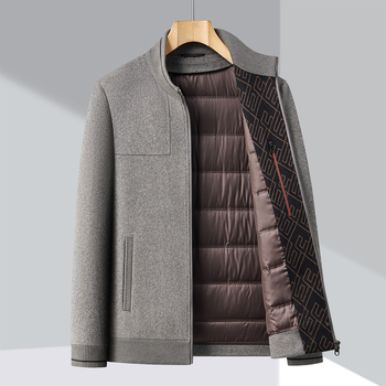 Muška zimska jakna od perja, kratka, poslovno casual stil, s odvajanom unutrašnjem podstavom, bijeli patka per 46–50%, -20°C do -5°C