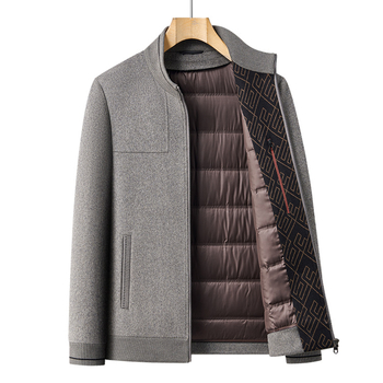 Muška zimska jakna od perja, kratka, poslovno casual stil, s odvajanom unutrašnjem podstavom, bijeli patka per 46–50%, -20°C do -5°C