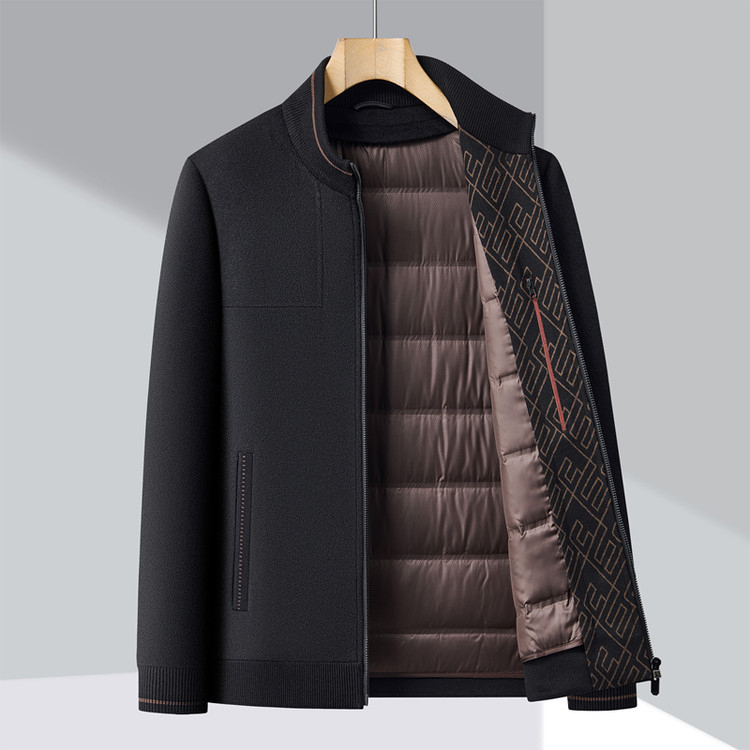 Muška zimska jakna od perja, kratka, poslovno casual stil, s odvajanom unutrašnjem podstavom, bijeli patka per 46–50%, -20°C do -5°C