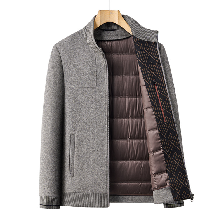 Muška zimska jakna od perja, kratka, poslovno casual stil, s odvajanom unutrašnjem podstavom, bijeli patka per 46–50%, -20°C do -5°C