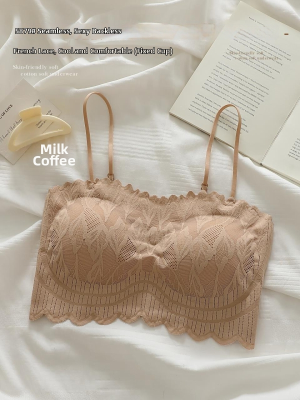 Chest wrap/tube top lace with nylon, full cup, top-thin bottom-thick molded cup, elegant back design