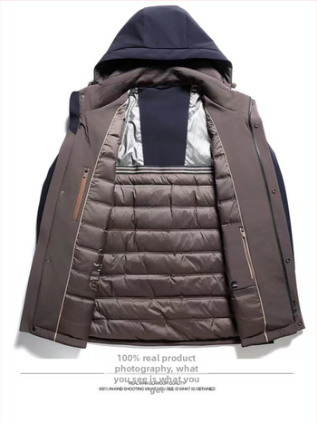 Meeste kapuutsiga sulejope talveks, täidetud valge pardepuugaga, 550 täitejõud, täidis 50–75 g, väliskangas: nylon/spandeks