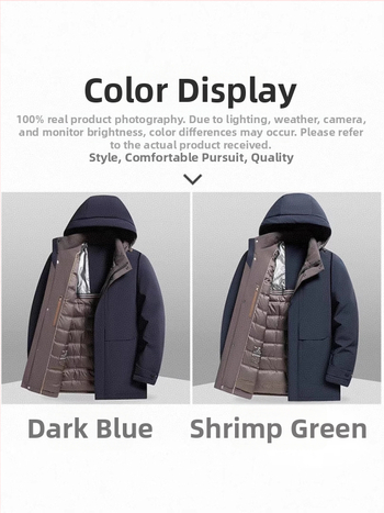 Meeste kapuutsiga sulejope talveks, täidetud valge pardepuugaga, 550 täitejõud, täidis 50–75 g, väliskangas: nylon/spandeks