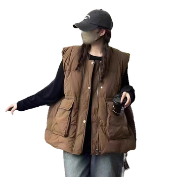 Ženska down vesta s baseball ovratnikom, ležernog kroja, 51–55% bijelog patka perja, poliester materijal