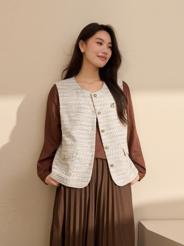 Cardigan u francuskom stilu, poliester tkanina, 95%+ poliester, okrugli izrez, jednostruko kopčanje