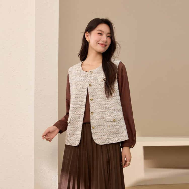 Cardigan u francuskom stilu, poliester tkanina, 95%+ poliester, okrugli izrez, jednostruko kopčanje