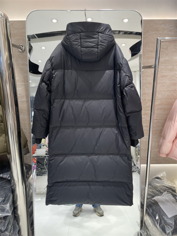 Női hosszú kacsa tollal töltött kabát kapucnival, laza szabás, vastag izoláció, nylon anyag, 201–300 g toll