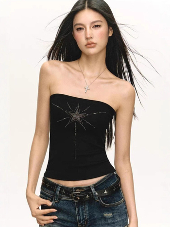 Ženski rhinestone tube top bez ramena, kratki ljetni top, američki stil, geometrijski uzorak