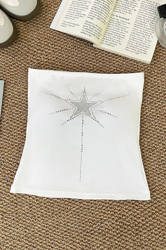Ženski rhinestone tube top bez ramena, kratki ljetni top, američki stil, geometrijski uzorak