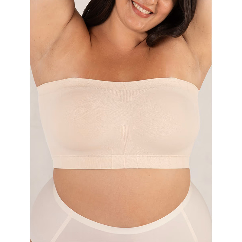 Sutien tip tubă cu cupă completă, cupe medii, bretele detașabile duble, fără cusături și confortabil, material principal nailon 90–95%