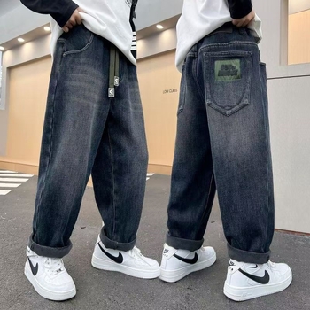 Αγόρια τζιν με φλις επένδυση, denim 65% βαμβάκι, παχιά υφή, μεσαία μέση με ελαστική ζώνη, 120–170 cm, για 8+ ετών