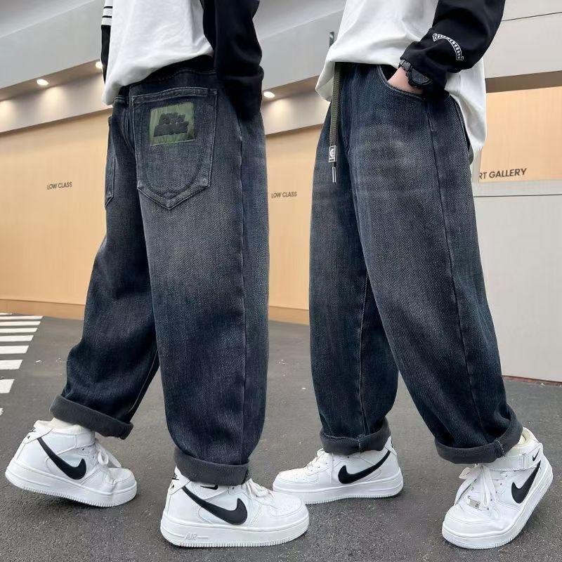 Αγόρια τζιν με φλις επένδυση, denim 65% βαμβάκι, παχιά υφή, μεσαία μέση με ελαστική ζώνη, 120–170 cm, για 8+ ετών