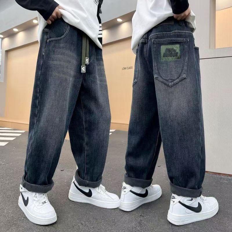 Αγόρια τζιν με φλις επένδυση, denim 65% βαμβάκι, παχιά υφή, μεσαία μέση με ελαστική ζώνη, 120–170 cm, για 8+ ετών