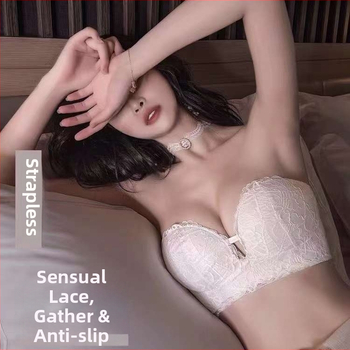 ilma õlarihmadeta rinnahoidja väikese rinnaga, 3/4 kauss, traadita, pitsiline nailon, selja kujundus