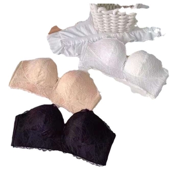 ilma õlarihmadeta rinnahoidja väikese rinnaga, 3/4 kauss, traadita, pitsiline nailon, selja kujundus