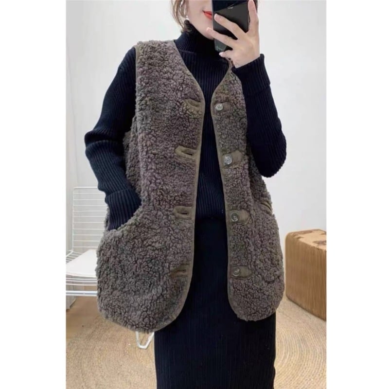 Vesta kardigan od ovčje vune, labav kroj, V-izrez, jesen 2025