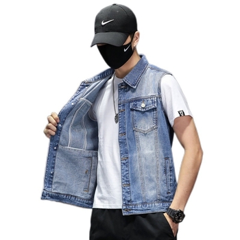 Meeste džinivest, slim-fit, reversiga kaelus, puuvillane-denim kangas, nelja aastaajal