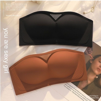 Sutien fără bretele, tip tub, din nylon, cupă completă, cupe modelate subțiri, închidere din spate cu trei rânduri de cârlige