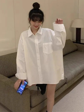 Polüesterist särk polo krae, pikkade varrukatega, vabast lõikega