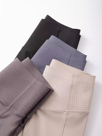 Дамски спортни панталони за каране с нейлон-еластанов смес (70–80% нейлон, 20–30% еластан), висока еластичност, тесен силует, тънък материал, Пролет 2024