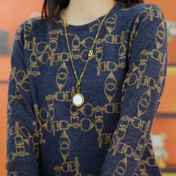 Pletena bluza s cvjetnim uzorkom, rukav 3/4, okrugli izrez, casual stil, literarno retro, PVC ≤30%